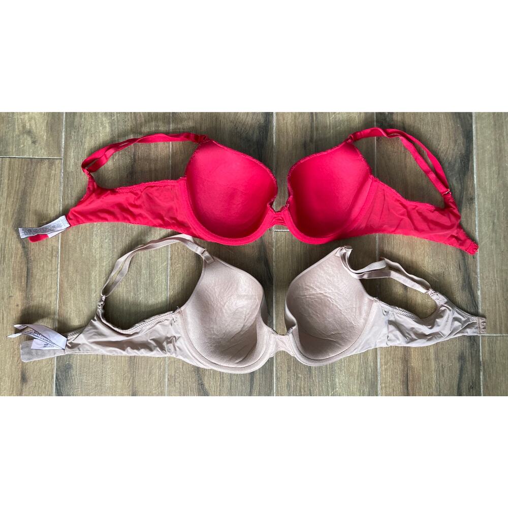 Victoria's Secret Bra 2 Pack T shirt Demi 36B Beige and Red Lace - Picture 6 of 6